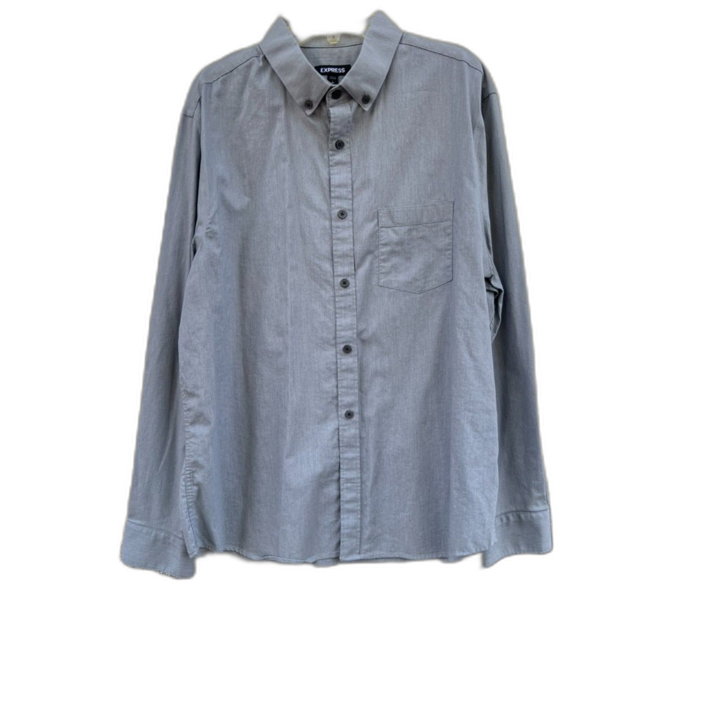 EXPRESS MENS BUTTON DOWN SHIRT SIZE L GREY LONG SLEEVE